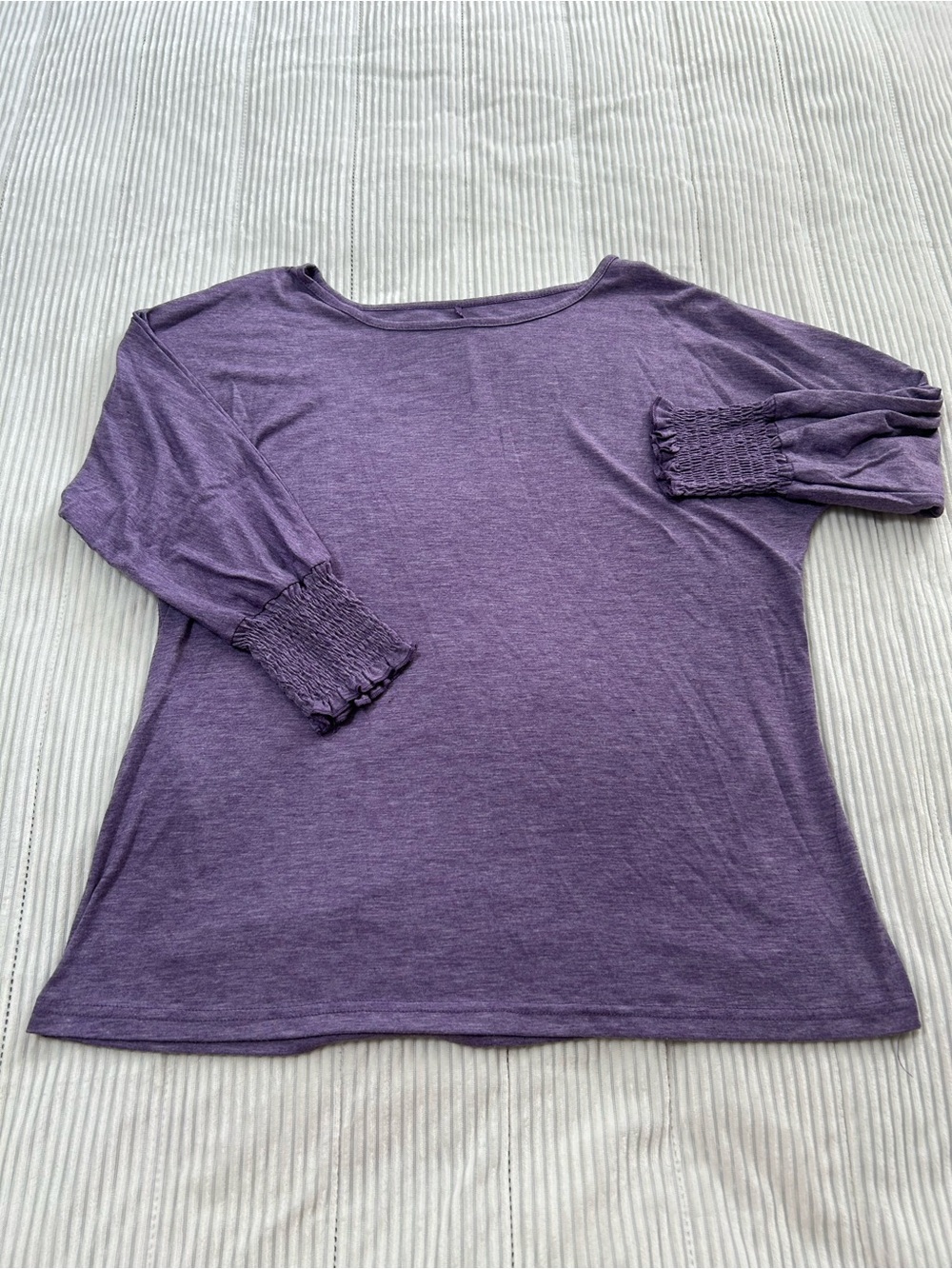 Boatneck Purple Long Sleeve Top with Smocked Cuffs